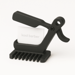 Expositor de tarjetas para barbería - Diseño cuchilla y peine | Kool Barber