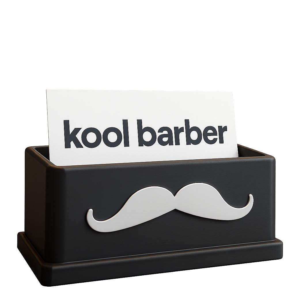 Expositor de tarjetas barbería bigote blanco | Kool Barber