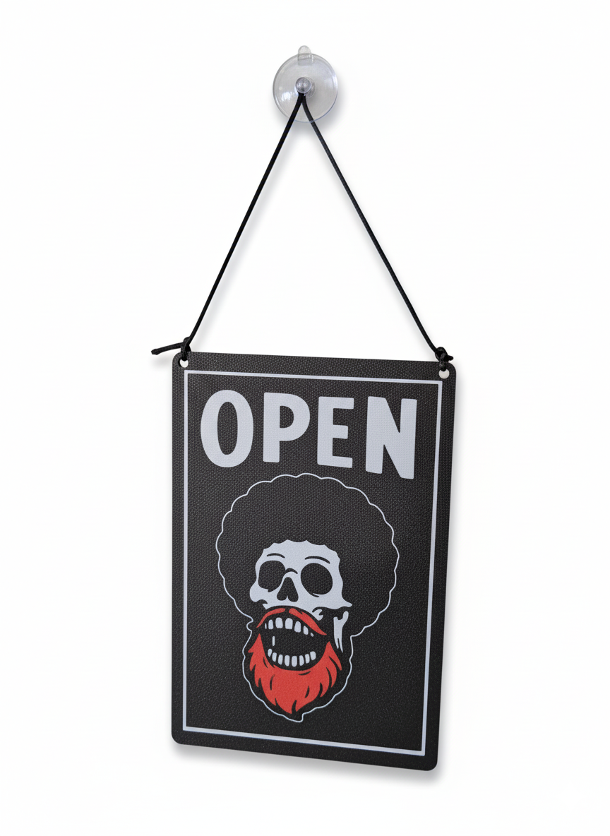 Cartel cerrado/abierto barbero afro calavera| Kool Barber - Imagen 3