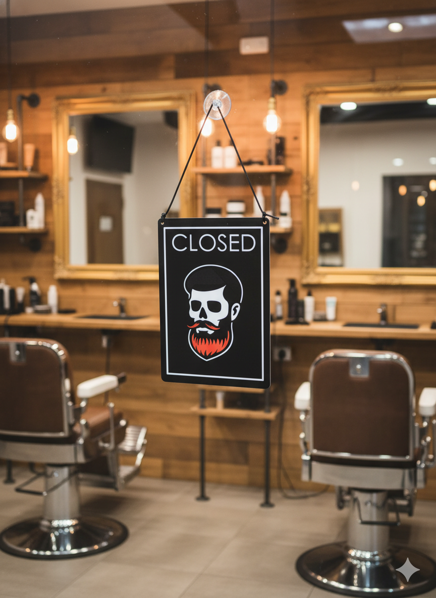 Cartel cerrado/abierto barbero afro calavera| Kool Barber - Imagen 2