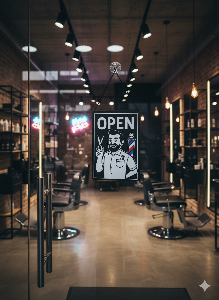 Cartel cerrado/abierto barbero clásico elegante | Kool Barber - Imagen 2