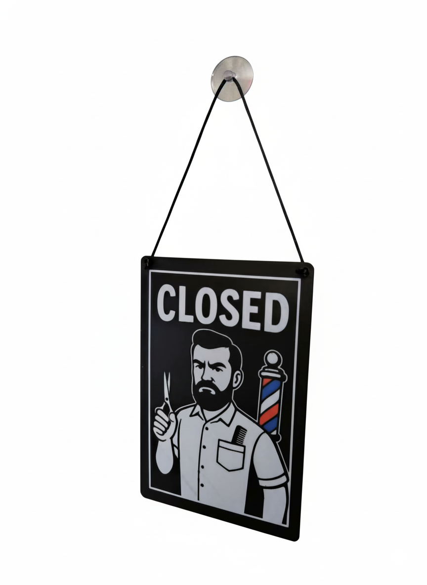 Cartel cerrado/abierto barbero clásico elegante | Kool Barber - Imagen 6