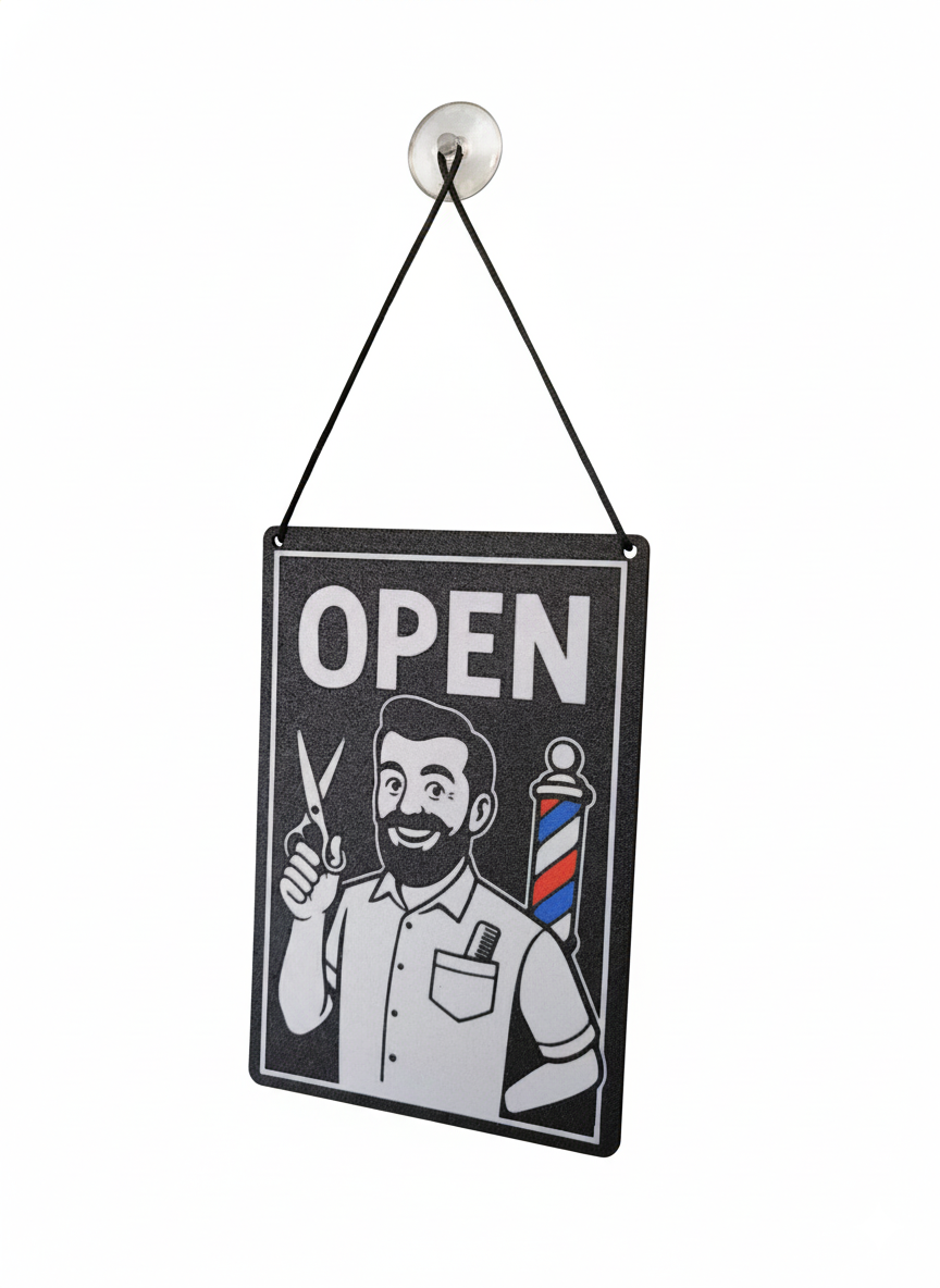 Cartel cerrado/abierto barbero clásico elegante | Kool Barber - Imagen 7